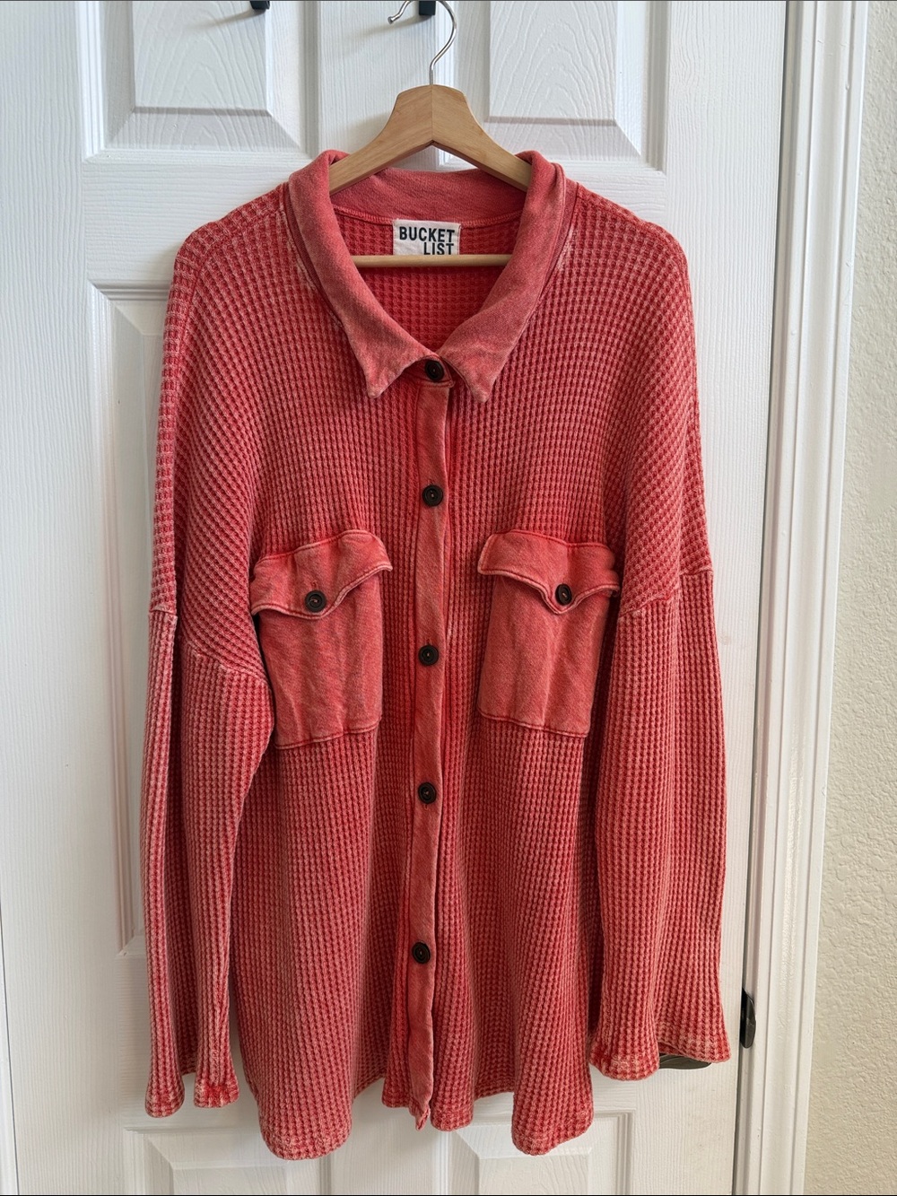 BUCKETLIST Coral Waffle-Knit Button-Down Shirt Jacket